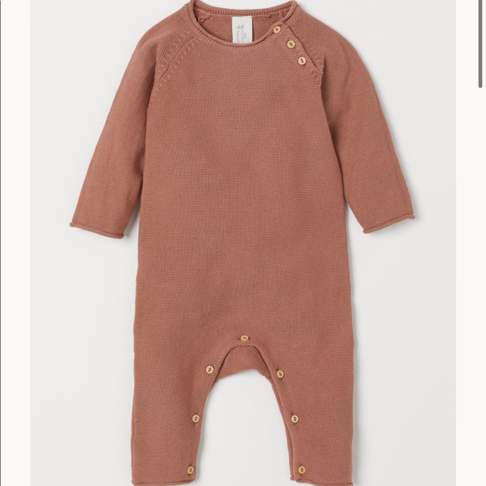H&M knit cotton jumpsuit in dark beige 2-3Y